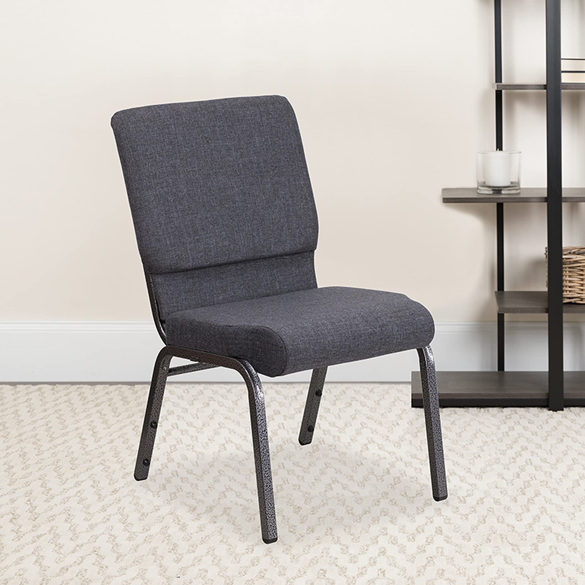 Flash Furniture Hercules Series 18.5''W Stacking Church Chair In Dark Gray Fabric - Silver Vein Frame